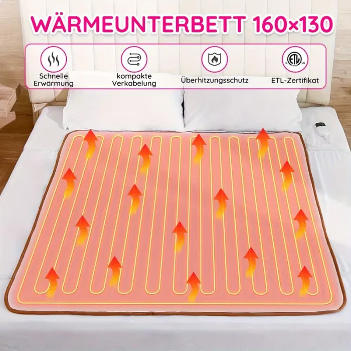 Електрична ковдра з підігрівом 130×160 см – Преміум якість з Німеччини