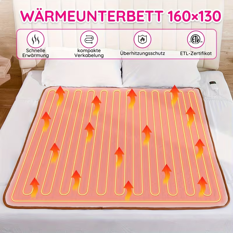 Електрична ковдра з підігрівом 130×160 см – Преміум якість з Німеччини